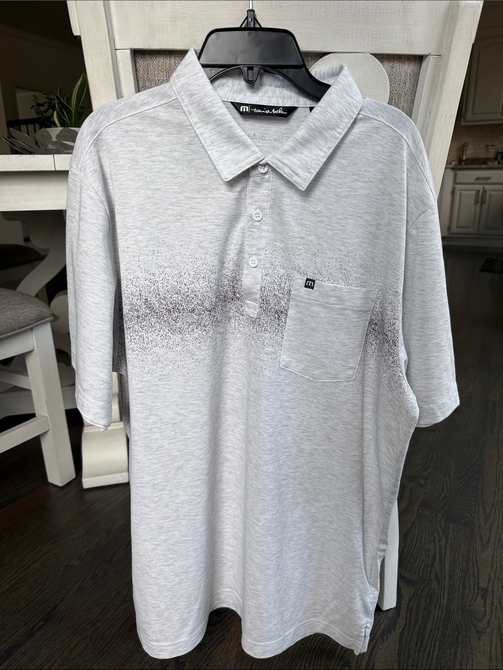 Travis Mathew Light Gray Polo Golf Shirt with Subtle Speckle Band  Large